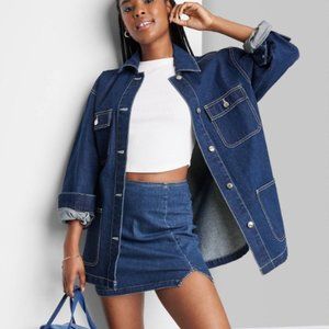NWT Women's Notch Front Seamed Denim Mini Skirt - Wild Fable™ in Medium Wash